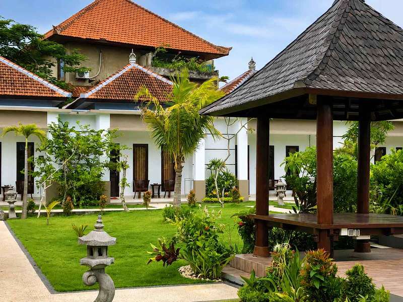 Tropical garden with gazebo